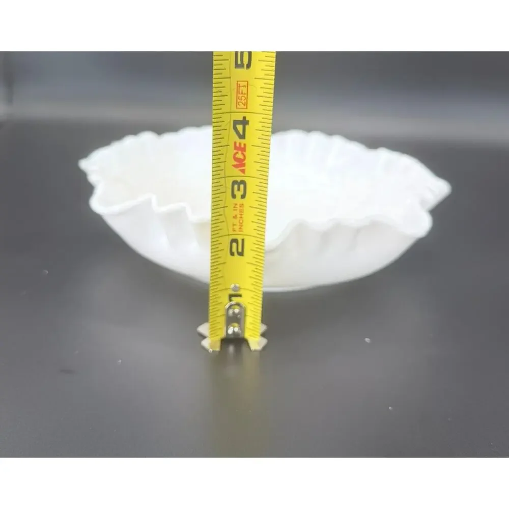 Vintage Westmoreland Paneled Grape Milk Glass 8.5in Ruffled Serving Bowl